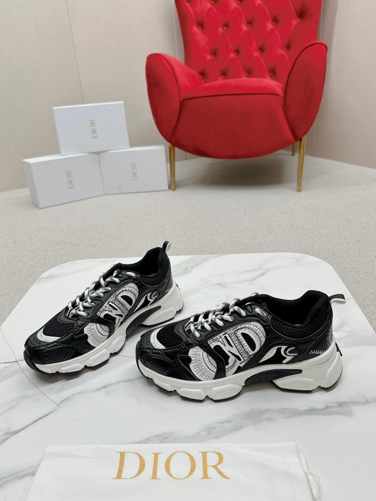 Dior Chrono Black Mesh with White Technical Overlays Sneakers