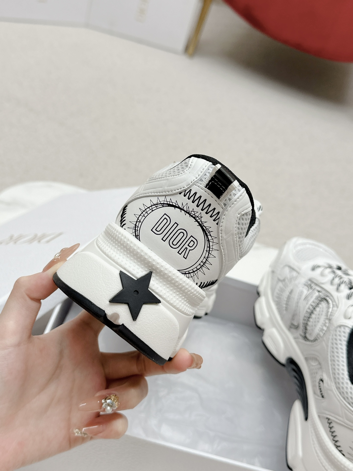 Dior Chrono White Mesh with Black Embroidered Detailing Sneakers - Image 9