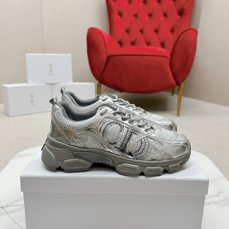 Dior Chrono Silver-Tone Metallic Leather Sneakers