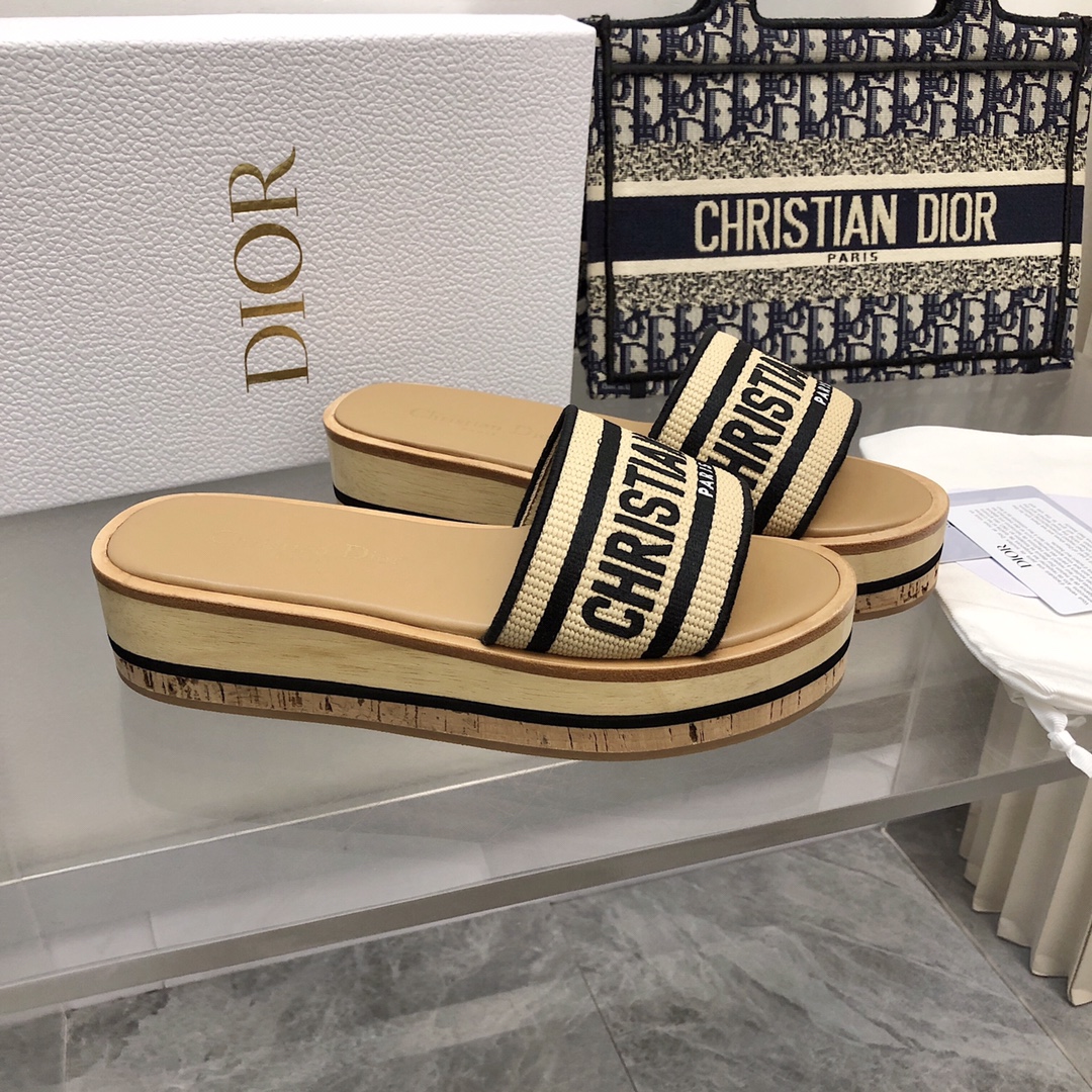 Dior D-way Platform Natural Raffia and Cotton Slide - Image 8