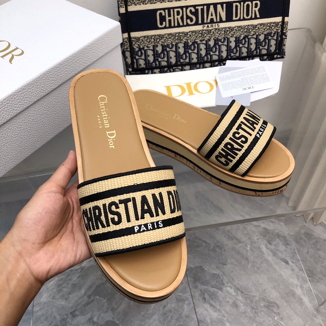 Dior D-way Platform Natural Raffia and Cotton Slide - Image 7