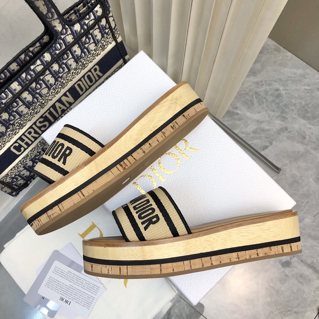 Dior D-way Platform Natural Raffia and Cotton Slide - Image 6