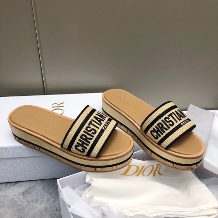 Dior D-way Platform Natural Raffia and Cotton Slide