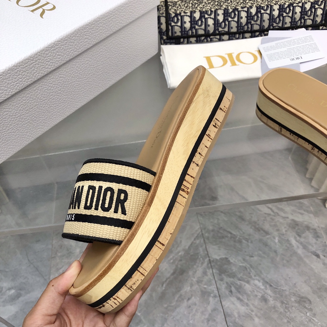 Dior D-way Platform Natural Raffia and Cotton Slide - Image 5