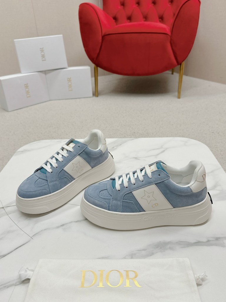 Dior Star Sneaker in Pastel Blue Suede and White Calfskin