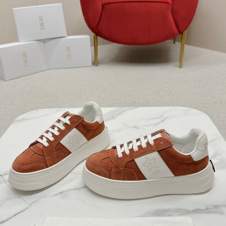 Dior Star Sneaker in Rust Suede and White Calfskin