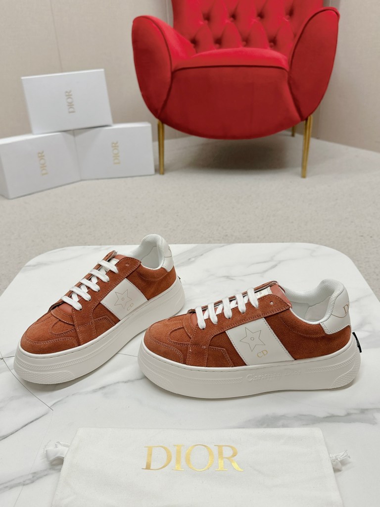 Dior Star Sneaker in Rust Suede and White Calfskin