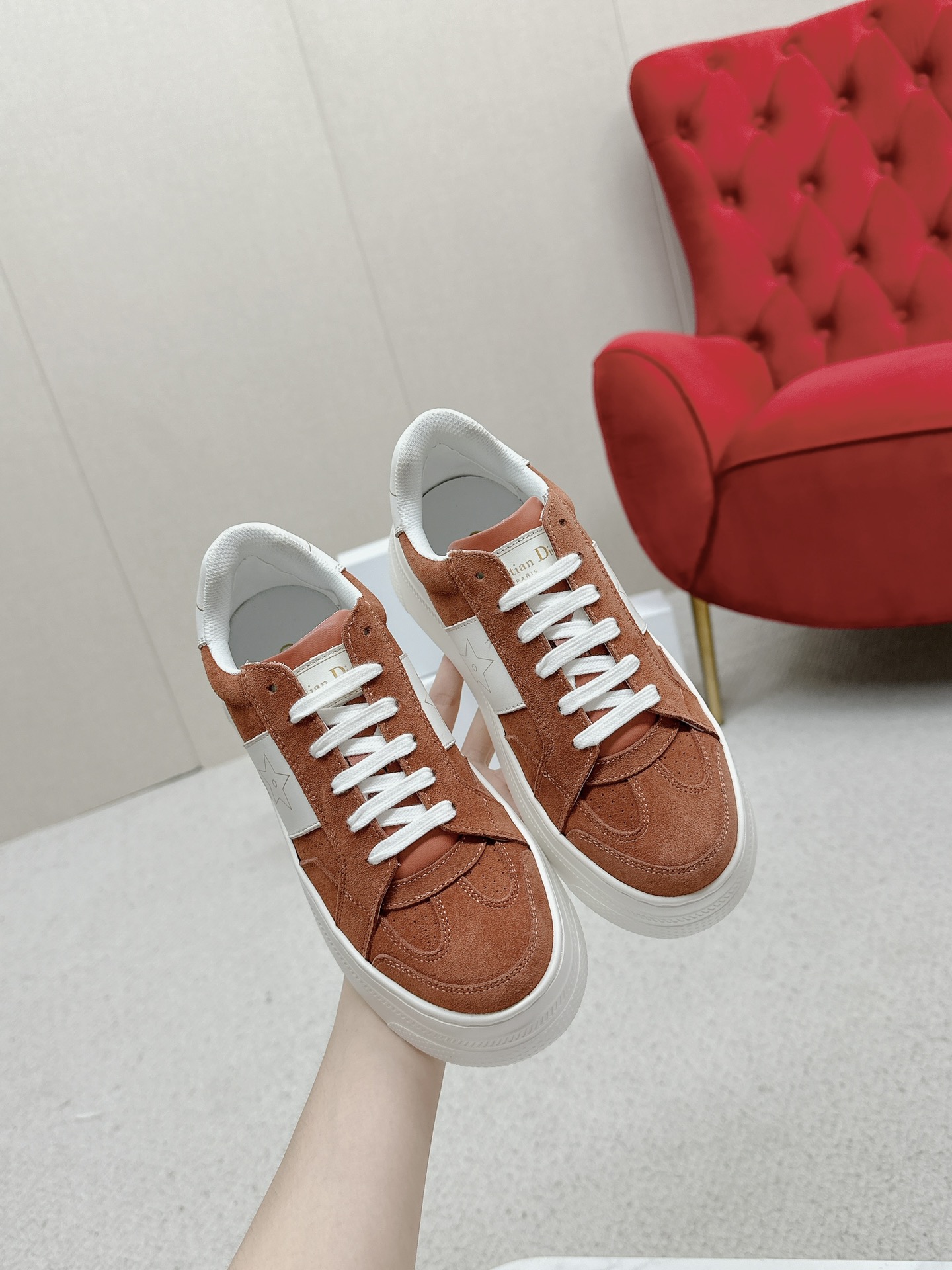 Dior Star Sneaker in Rust Suede and White Calfskin - Image 6