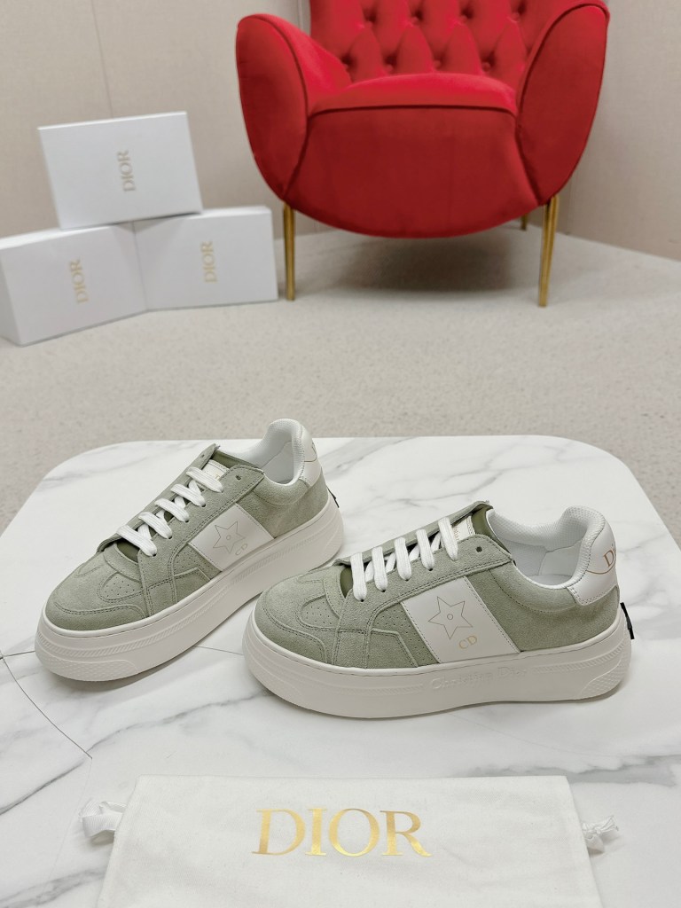 Dior Star Sneaker in Sage Green Suede and White Calfskin