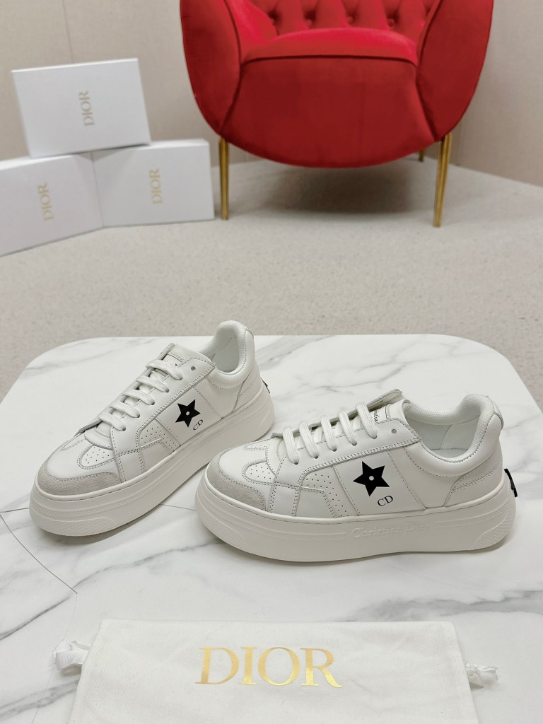 Dior Star Sneaker in White Calfskin with Black Star Detail