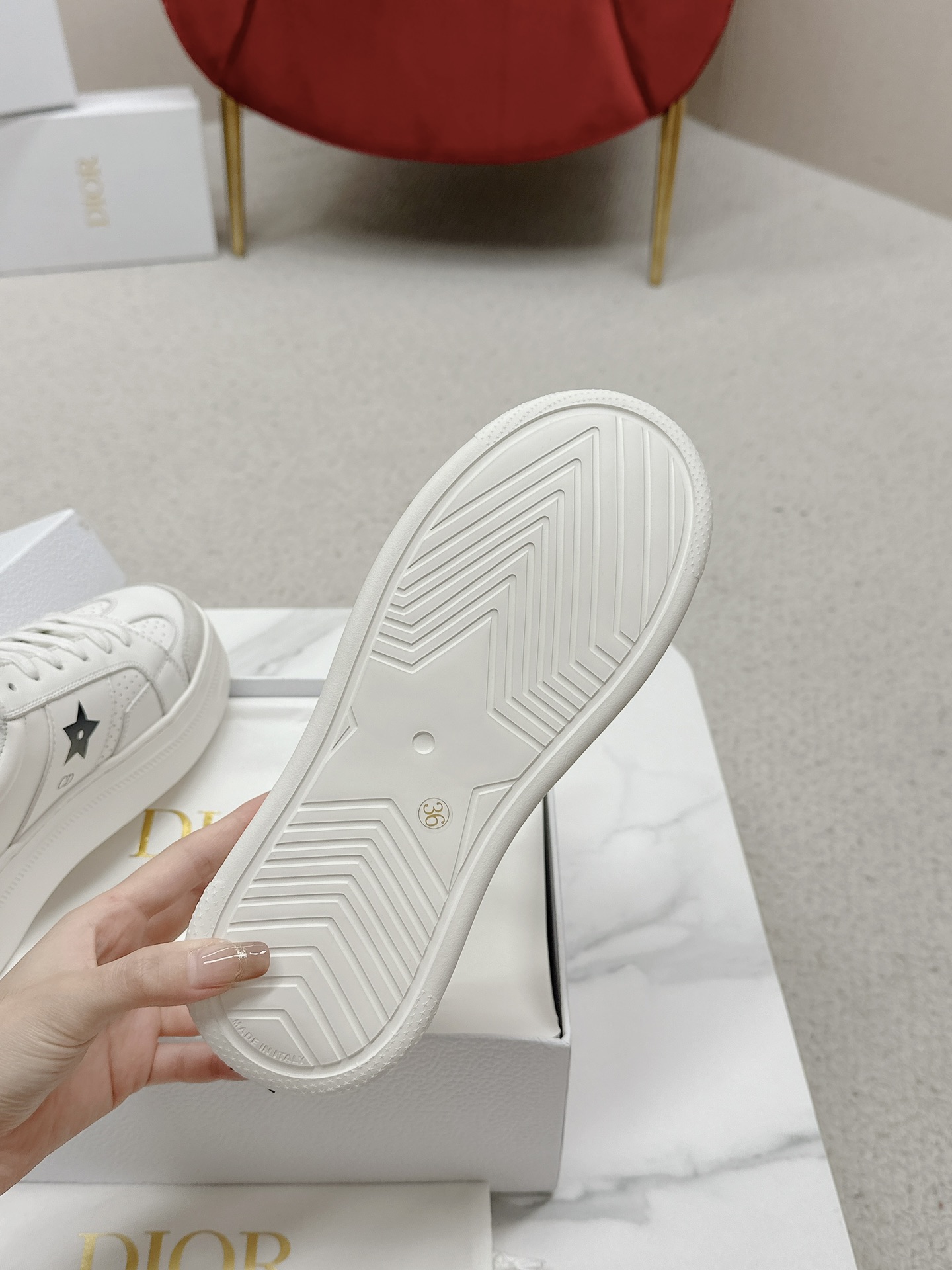 Dior Star Sneaker in White Calfskin with Black Star Detail - Image 10