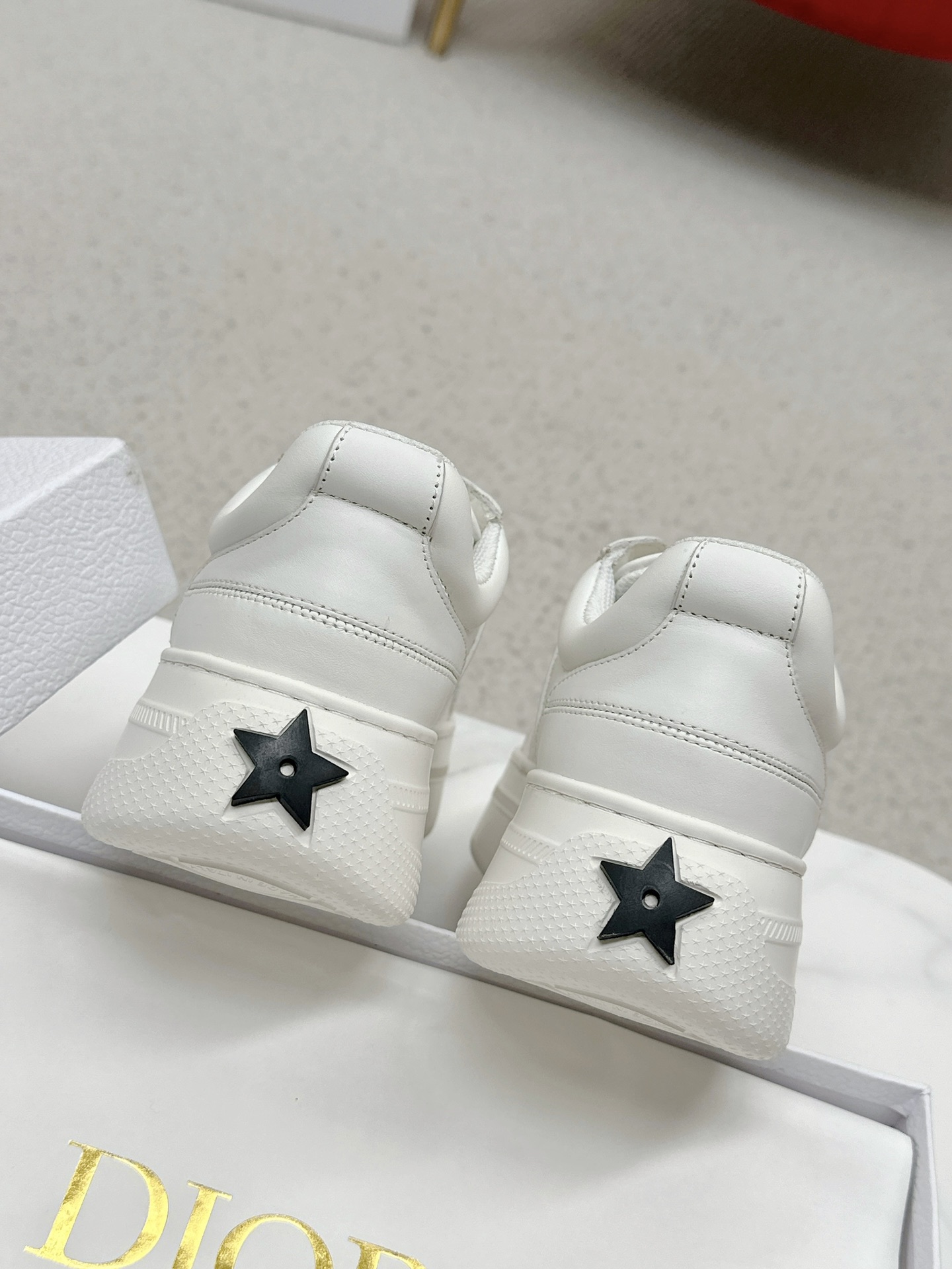 Dior Star Sneaker in White Calfskin with Black Star Detail - Image 8
