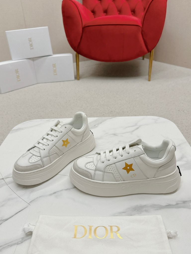 Dior Star Sneaker in White Calfskin with Gold Star Detail