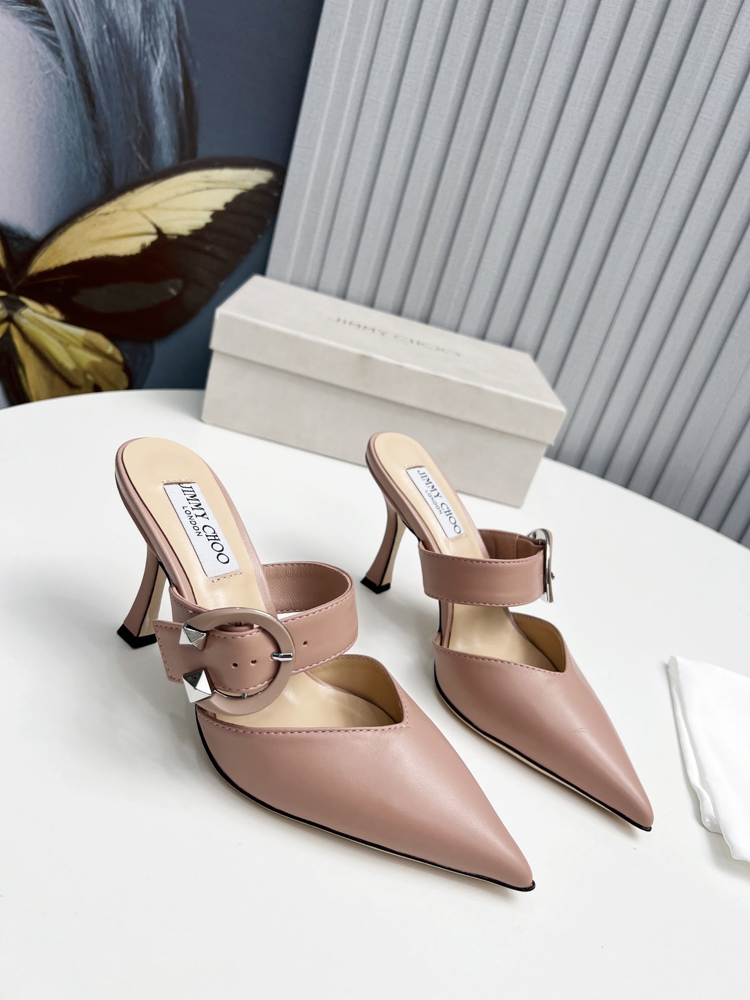 Jimmy Choo Beige Magie Pointed leather mules