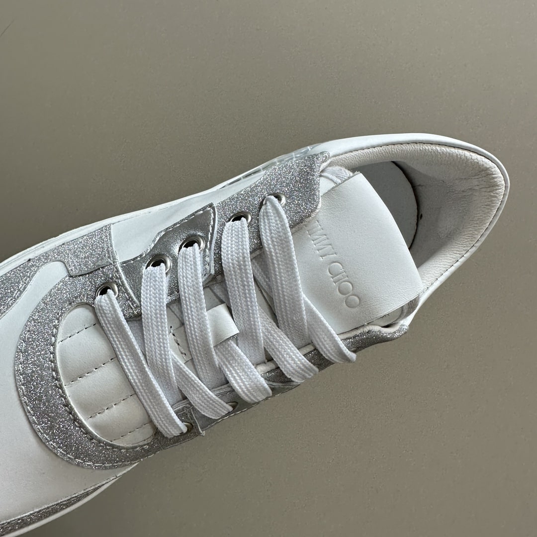 Jimmy Choo Florent Silver Glitter Leather Trainers - Image 5