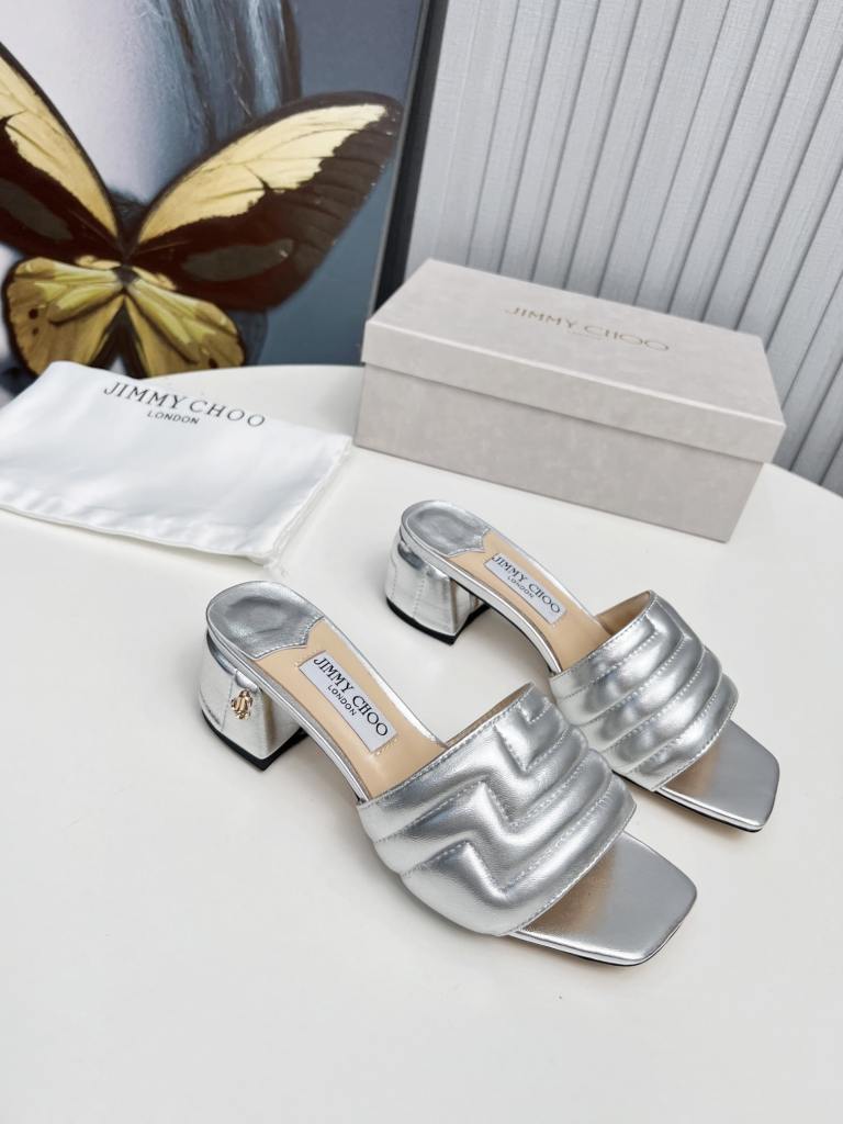 Jimmy Choo Metallic Silver Quilted Mules
