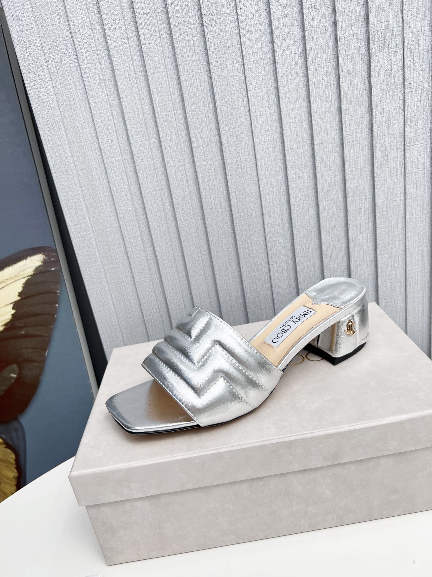 Jimmy Choo Metallic Silver Quilted Mules - Image 6