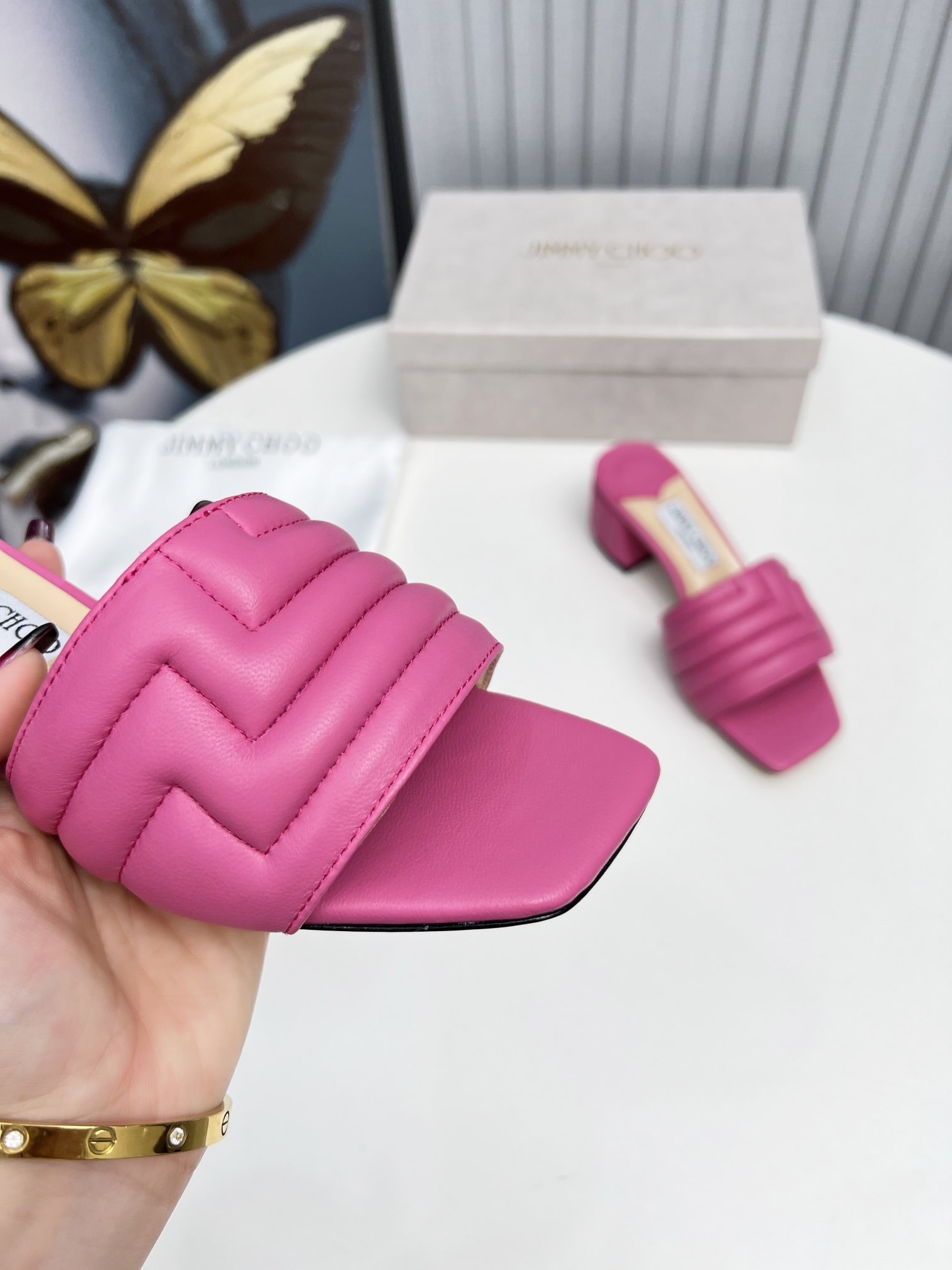 Jimmy Choo Pink Quilted Leather Mules - Image 8