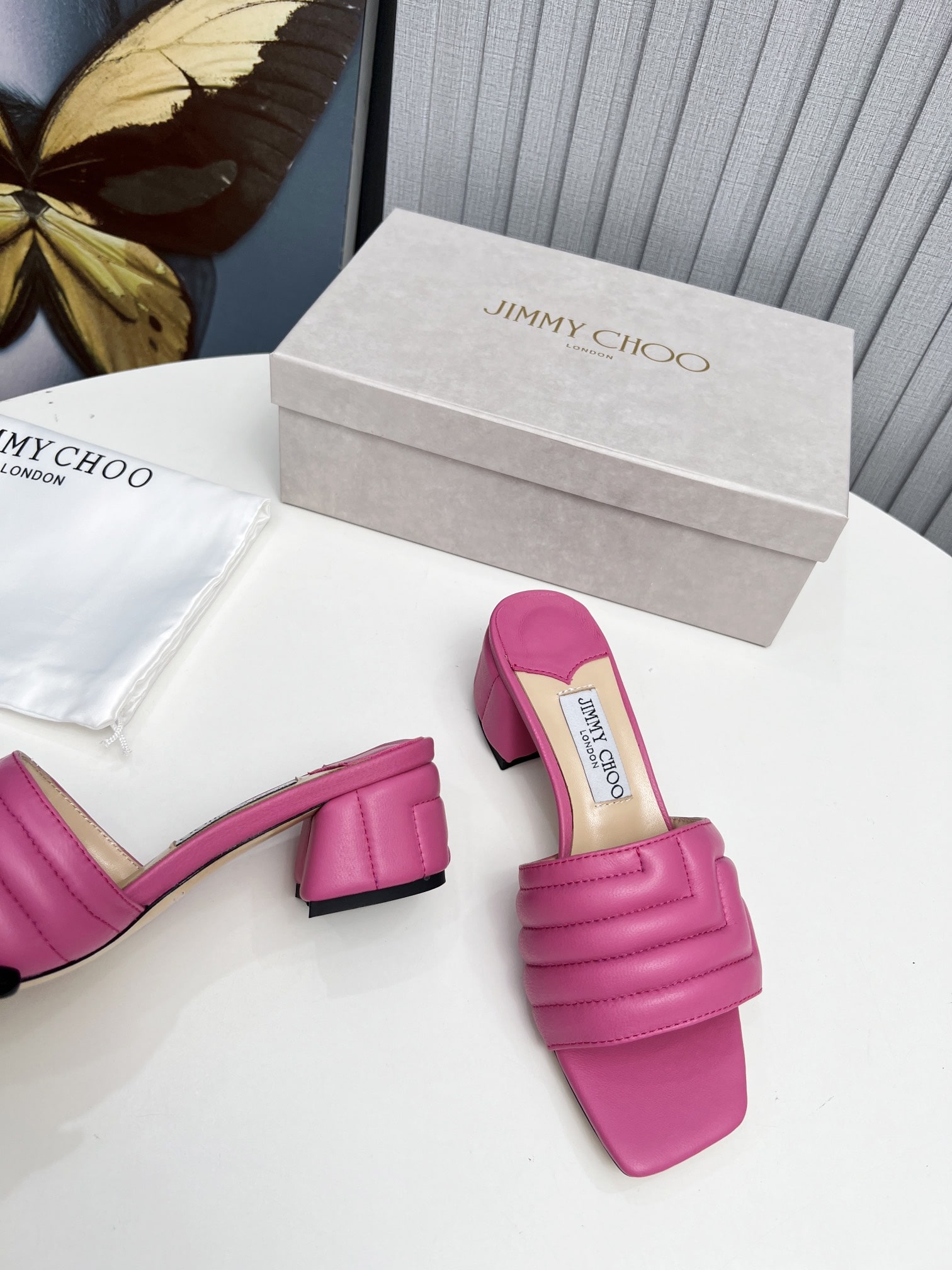 Jimmy Choo Pink Quilted Leather Mules - Image 7