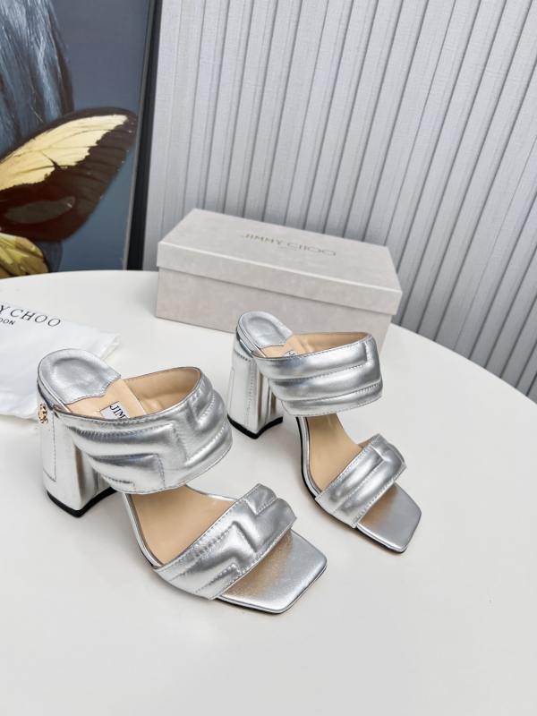 Jimmy Choo Silver Quilted Double Strap Heels