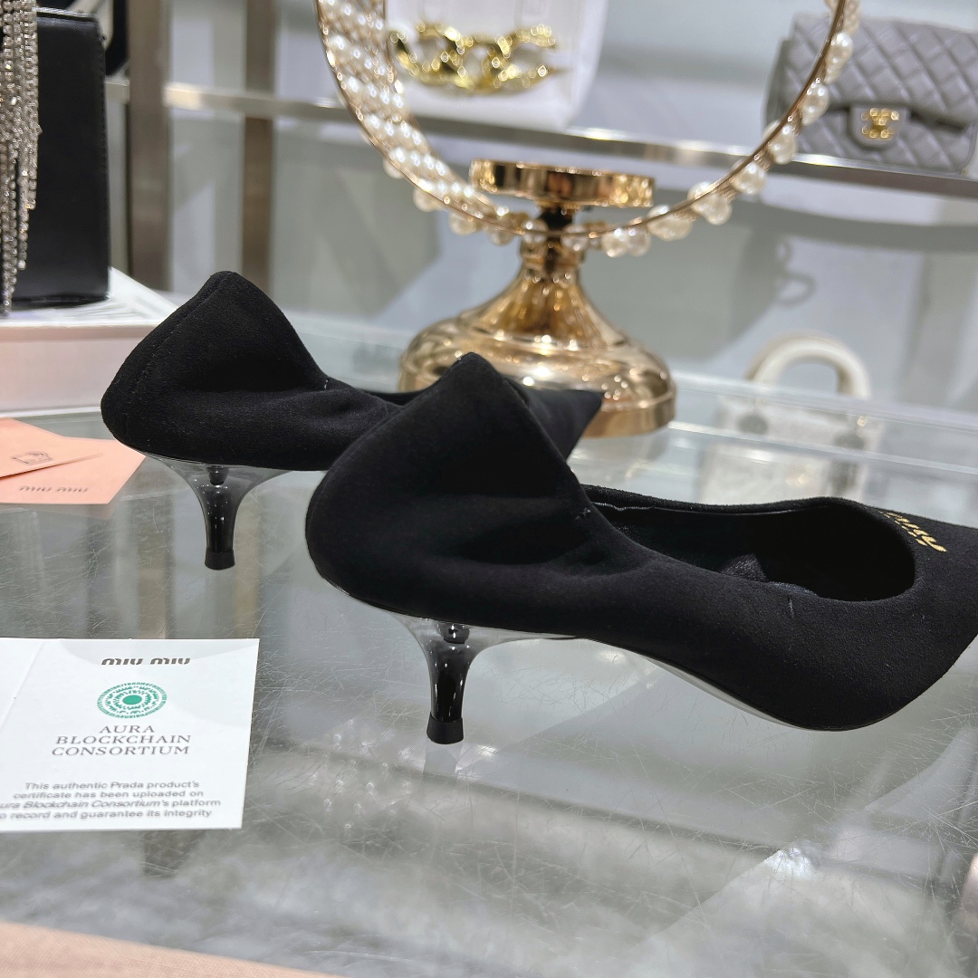Miu Miu Black Suede Pointed Toe Kitten Heel Pumps - Image 8