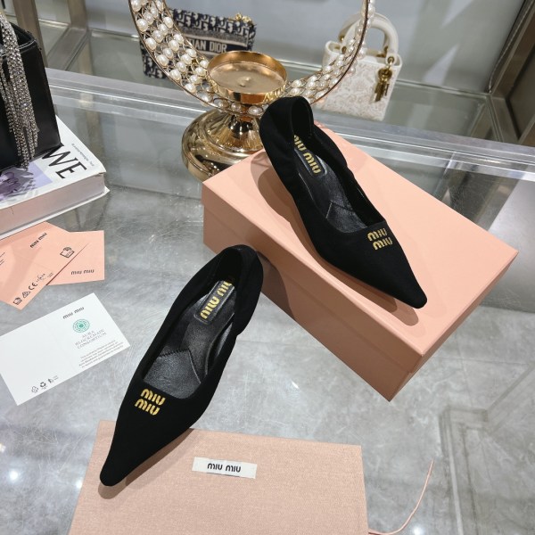 Miu Miu Black Suede Pointed Toe Kitten Heel Pumps