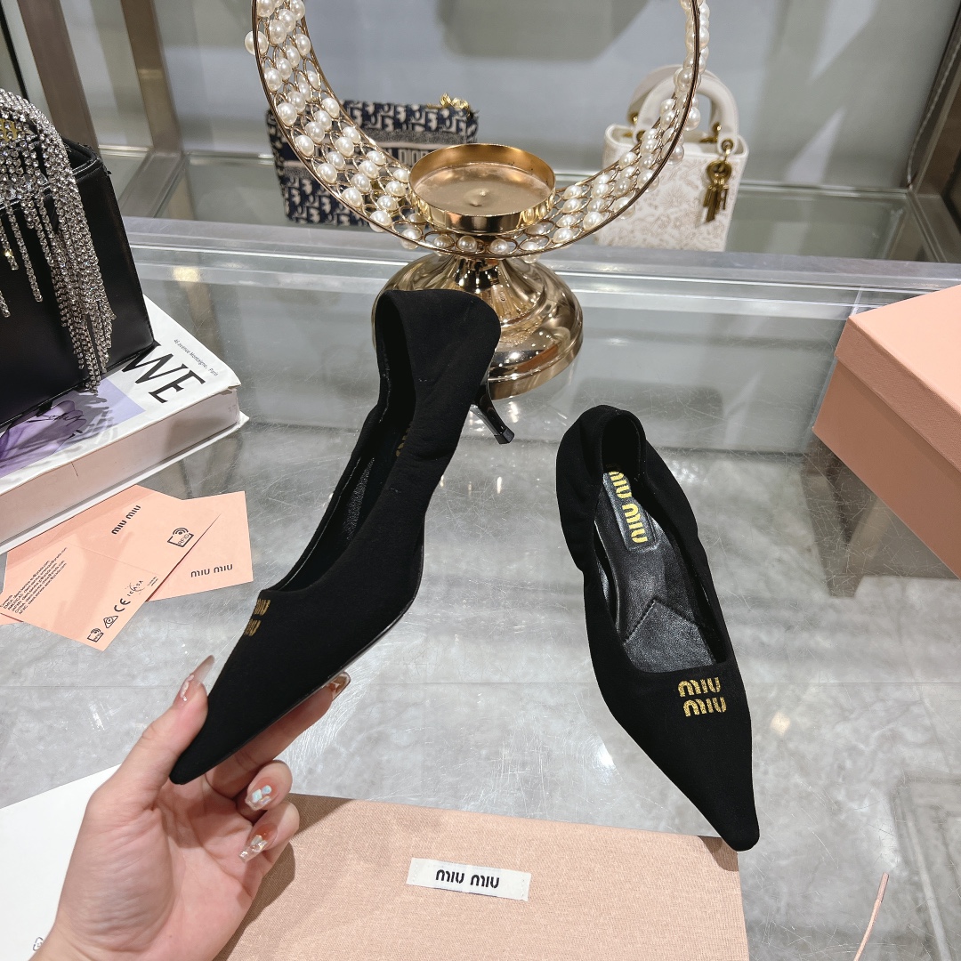 Miu Miu Black Suede Pointed Toe Kitten Heel Pumps - Image 5