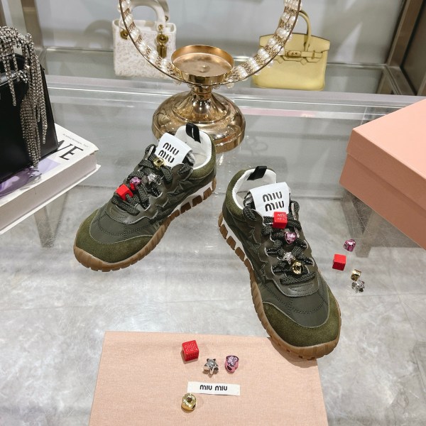Miu Miu Embellished Green Sneakers