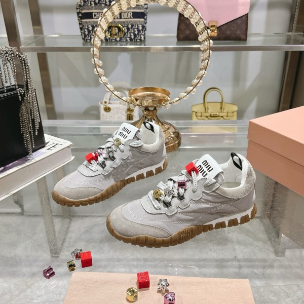 Miu Miu Embellished Grey & White Sneakers