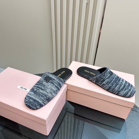 Miu-Miu Wool Navy Blue Sliipers