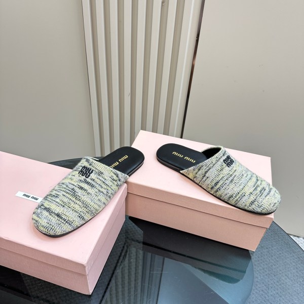 Miu Miu Knit Soft Yellow Wool Slippers