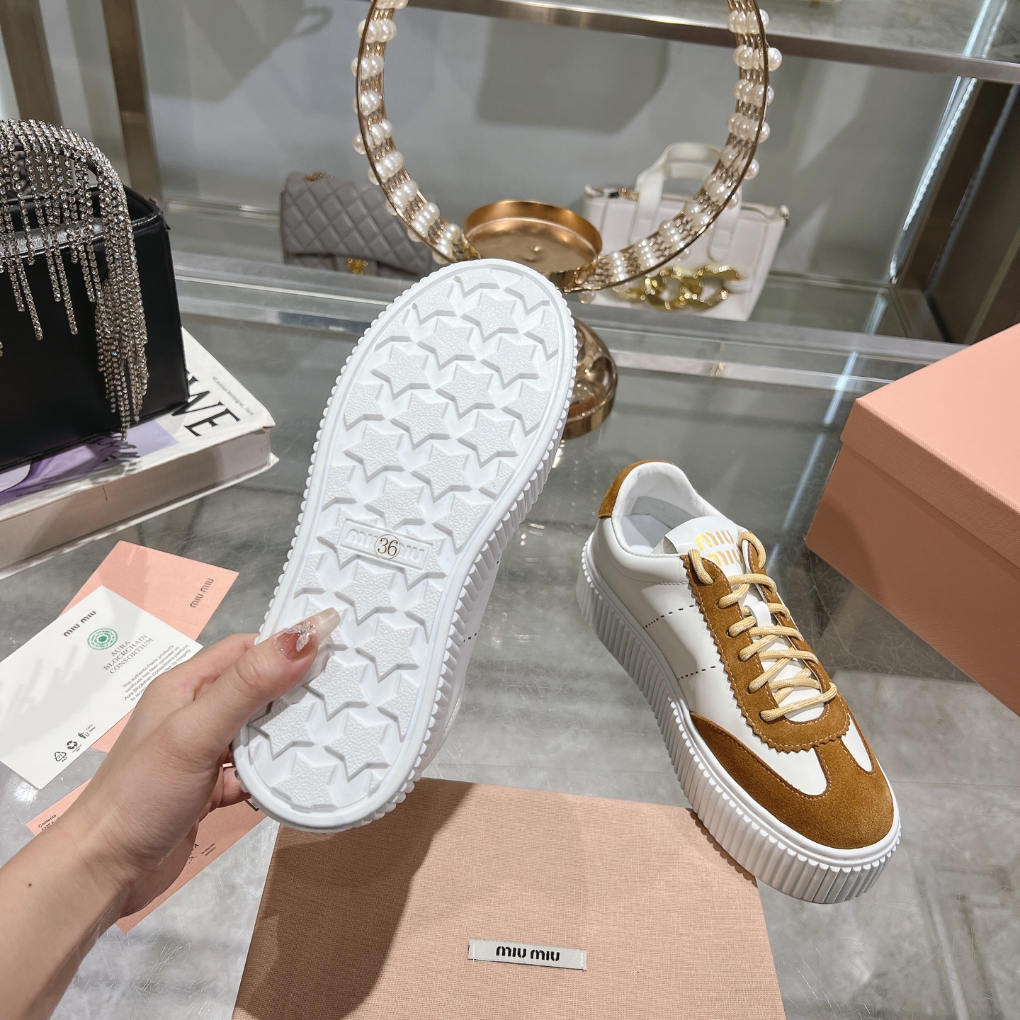 Miu-Miu Gymnasium Technical Fabric Brown Suede Sneakers - Image 10