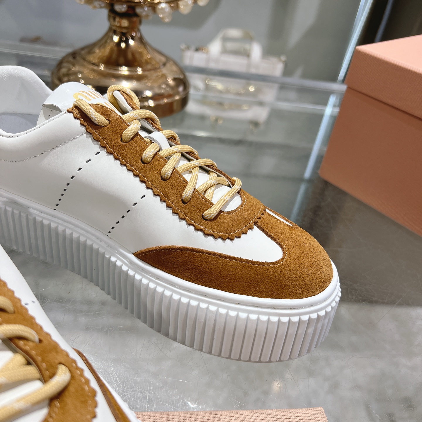 Miu-Miu Gymnasium Technical Fabric Brown Suede Sneakers - Image 9