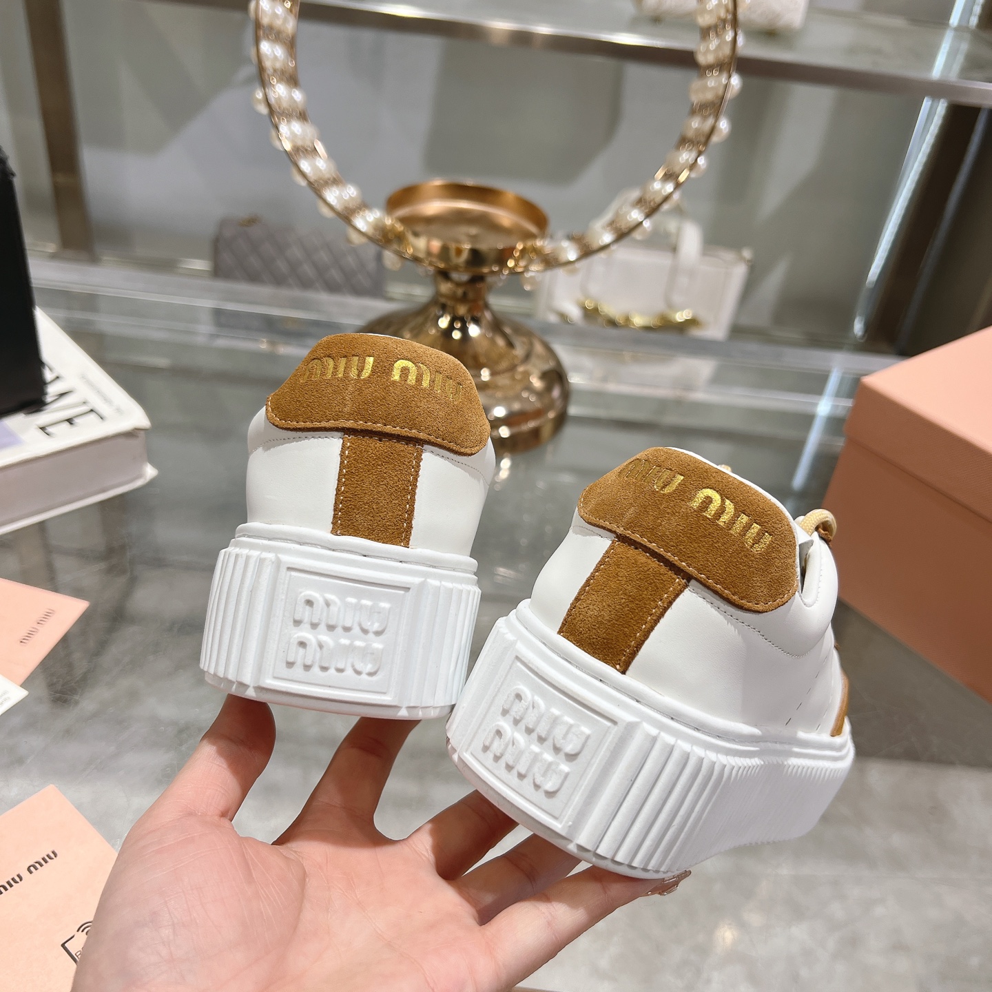 Miu-Miu Gymnasium Technical Fabric Brown Suede Sneakers - Image 8