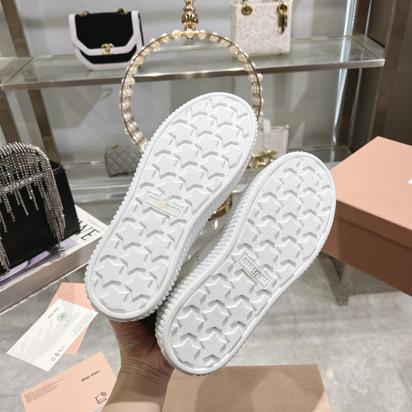 Miu Miu White and Navy Suede Platform Sneakers - Image 9