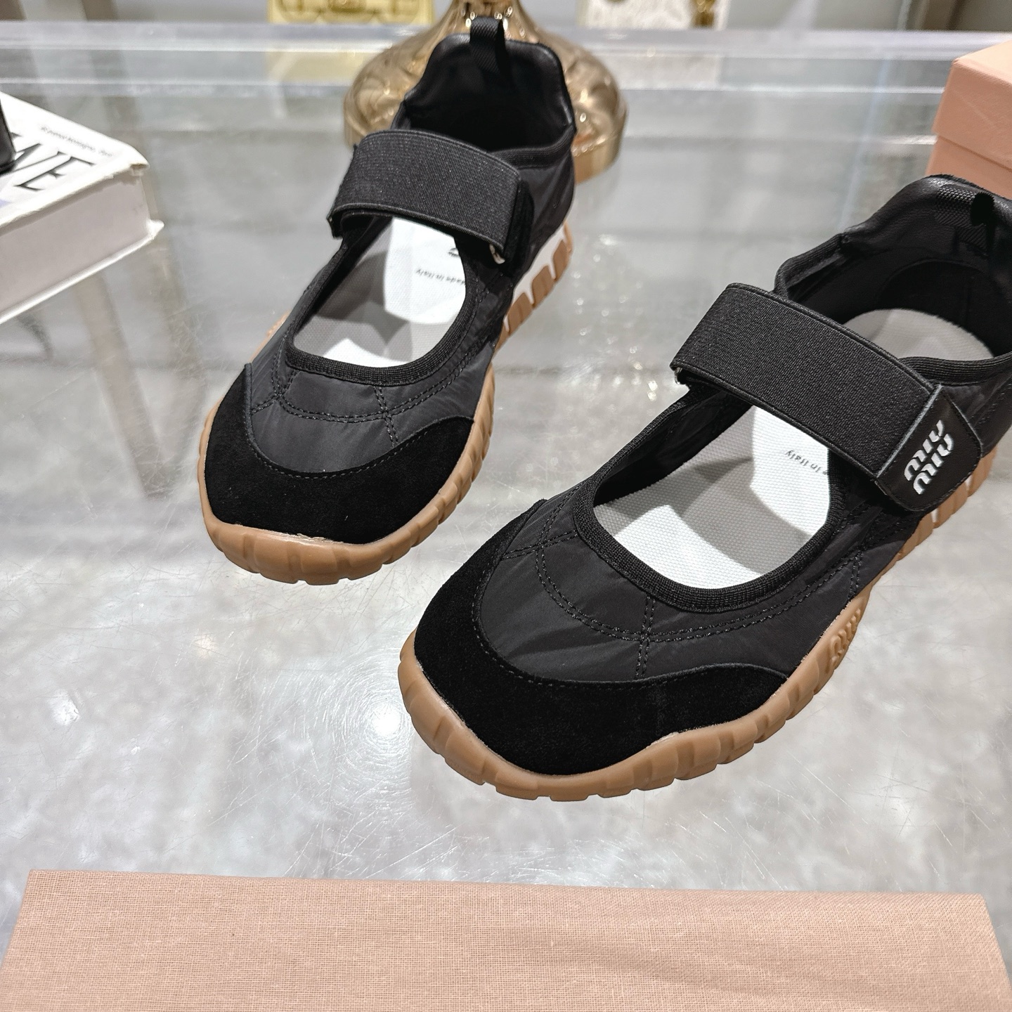 Miu Miu Tyre Technical Fabric and Suede Black Ballerinas - Image 3