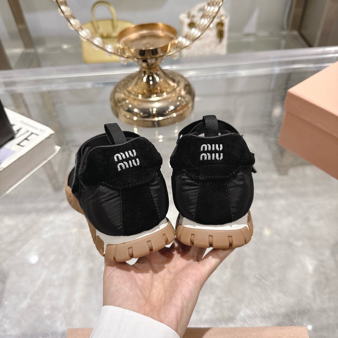 Miu Miu Tyre Technical Fabric and Suede Black Ballerinas - Image 4