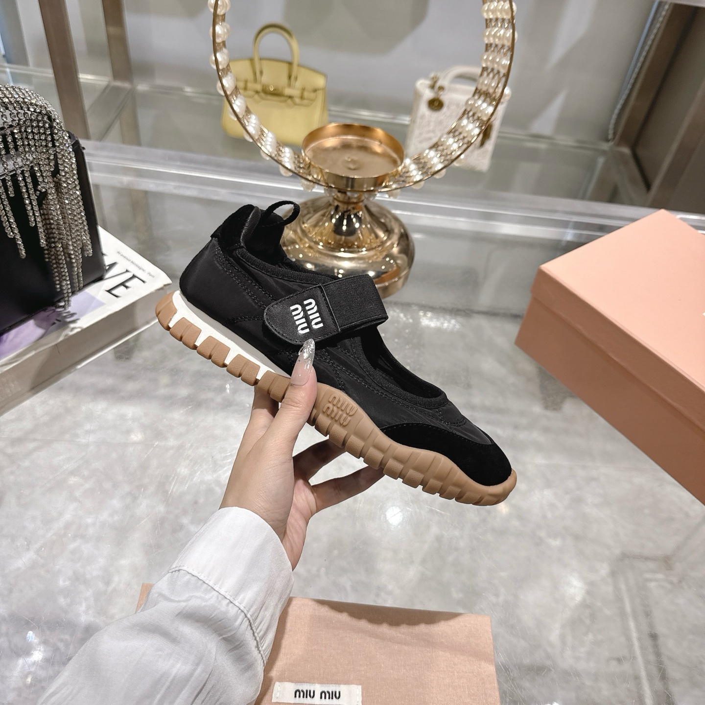 Miu Miu Tyre Technical Fabric and Suede Black Ballerinas - Image 5