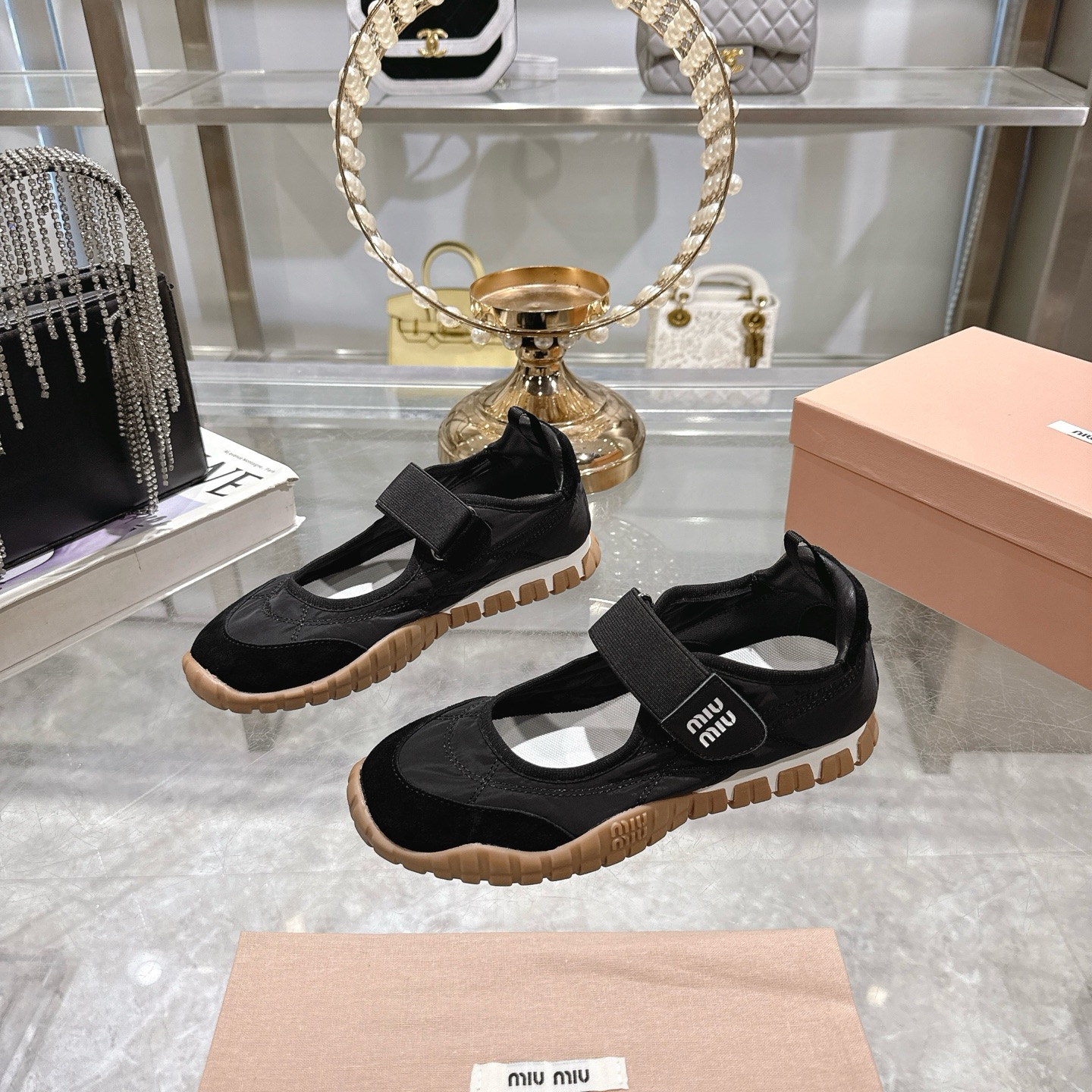 Miu Miu Tyre Technical Fabric and Suede Black Ballerinas - Image 7