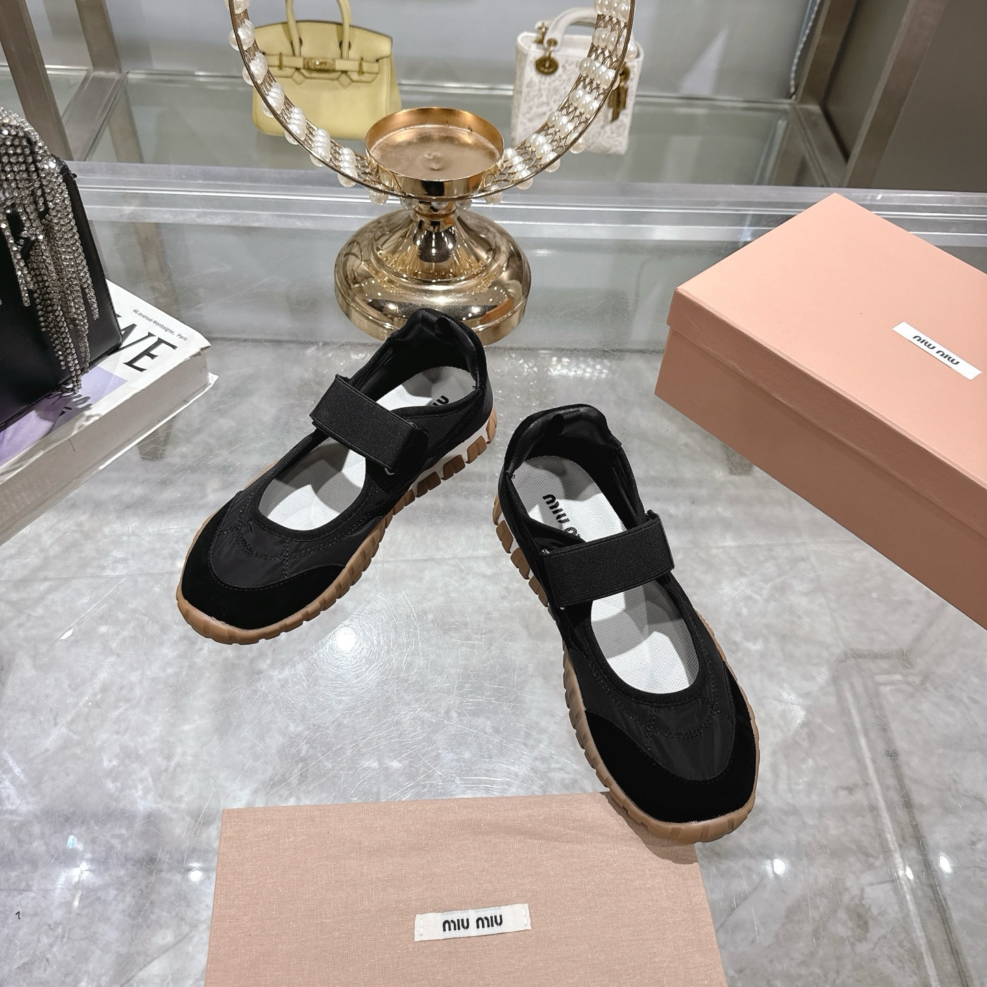 Miu Miu Tyre Technical Fabric and Suede Black Ballerinas - Image 8