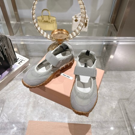 Miu Miu Tyre Technical Fabric & Suede Grey Ballerinas