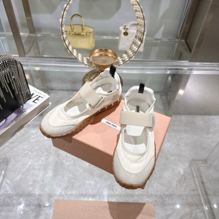 Miu Miu Ivory Tyre technical fabric and suede ballerinas