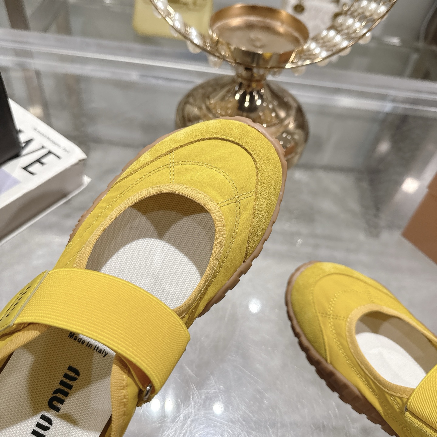 Miu Miu's Tyre technical fabric and suede Yellow ballerinas - Image 9