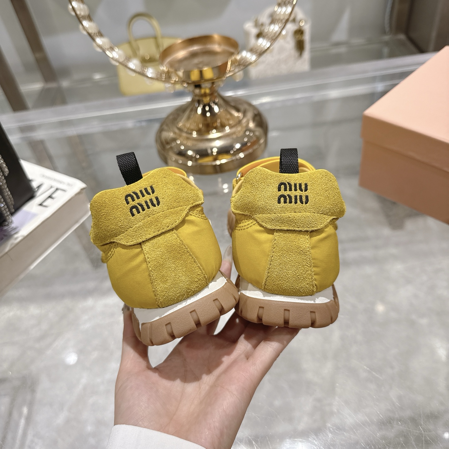 Miu Miu's Tyre technical fabric and suede Yellow ballerinas - Image 8