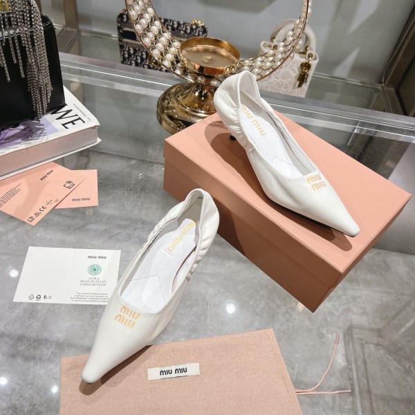 Miu Miu White Suede Pointed-Toe Kitten Heel Pumps