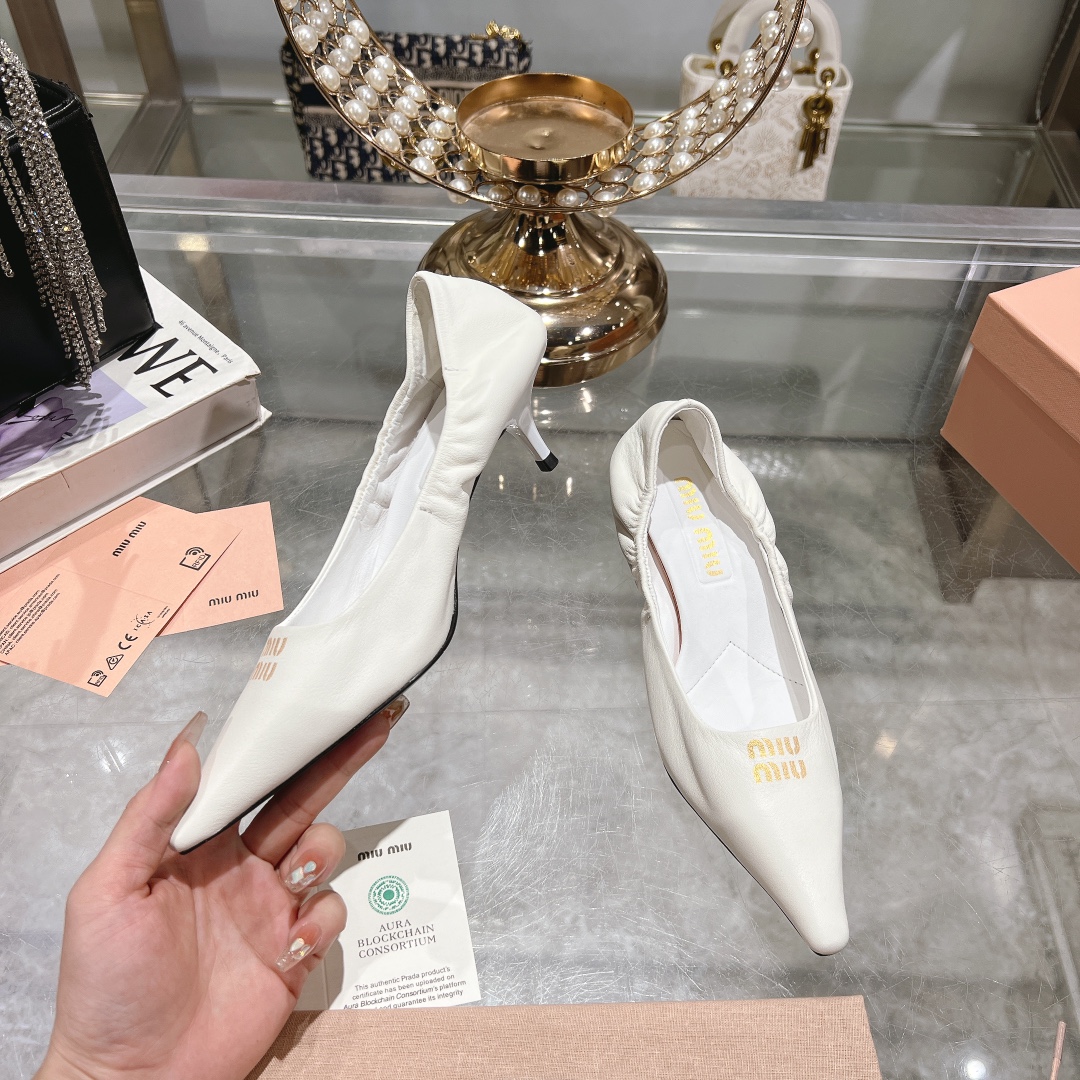 Miu Miu White Suede Pointed-Toe Kitten Heel Pumps - Image 5