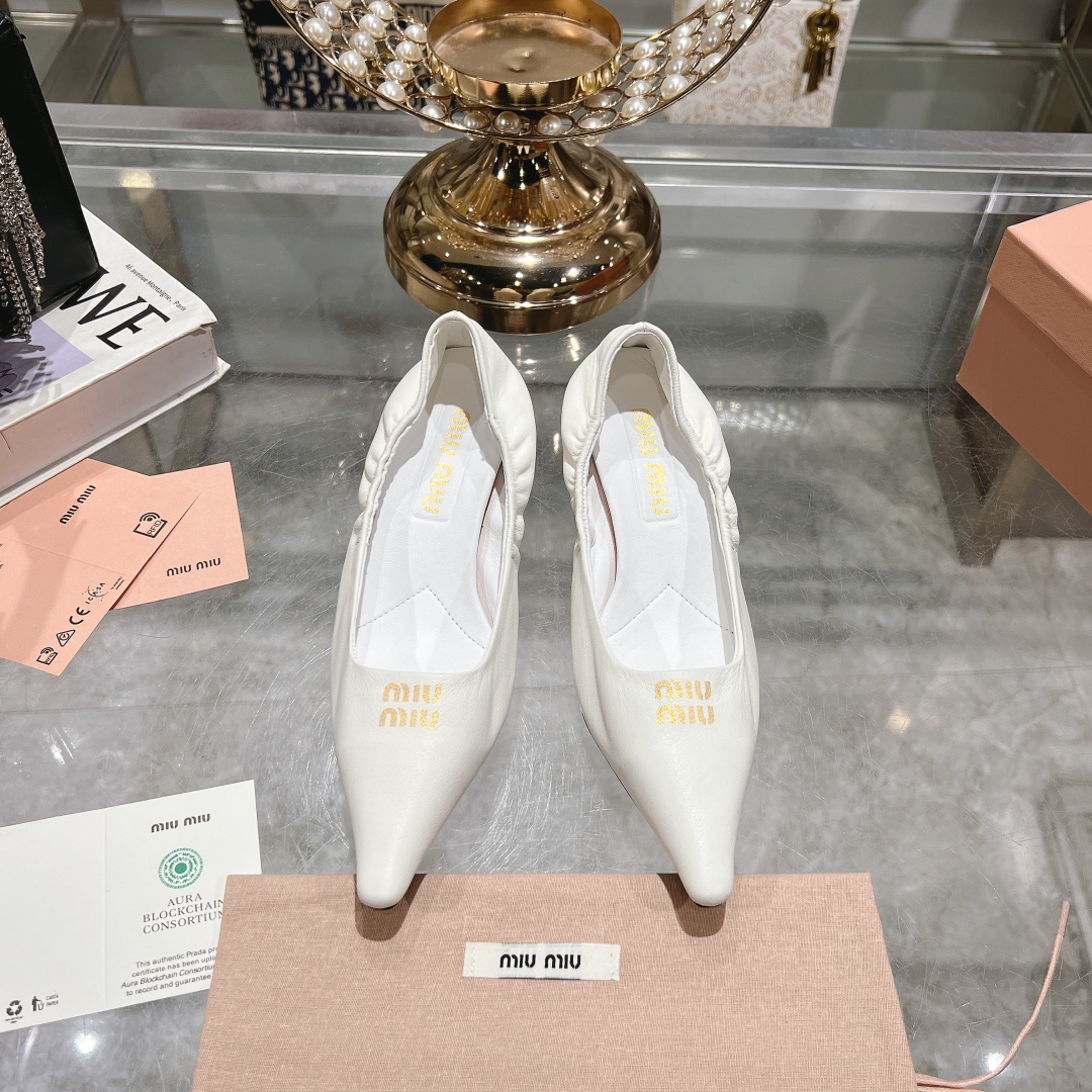 Miu Miu White Suede Pointed-Toe Kitten Heel Pumps - Image 2