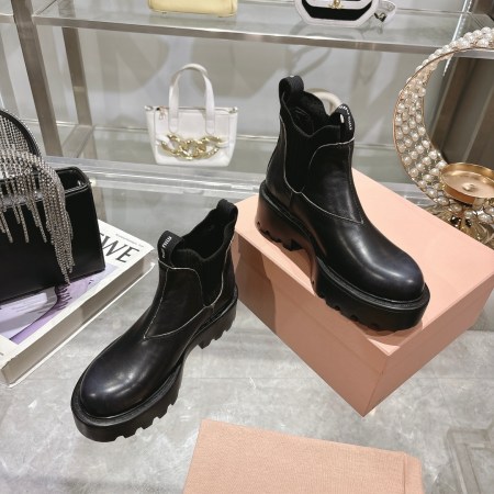 Miu Miu Black Leather Chelsea Boots