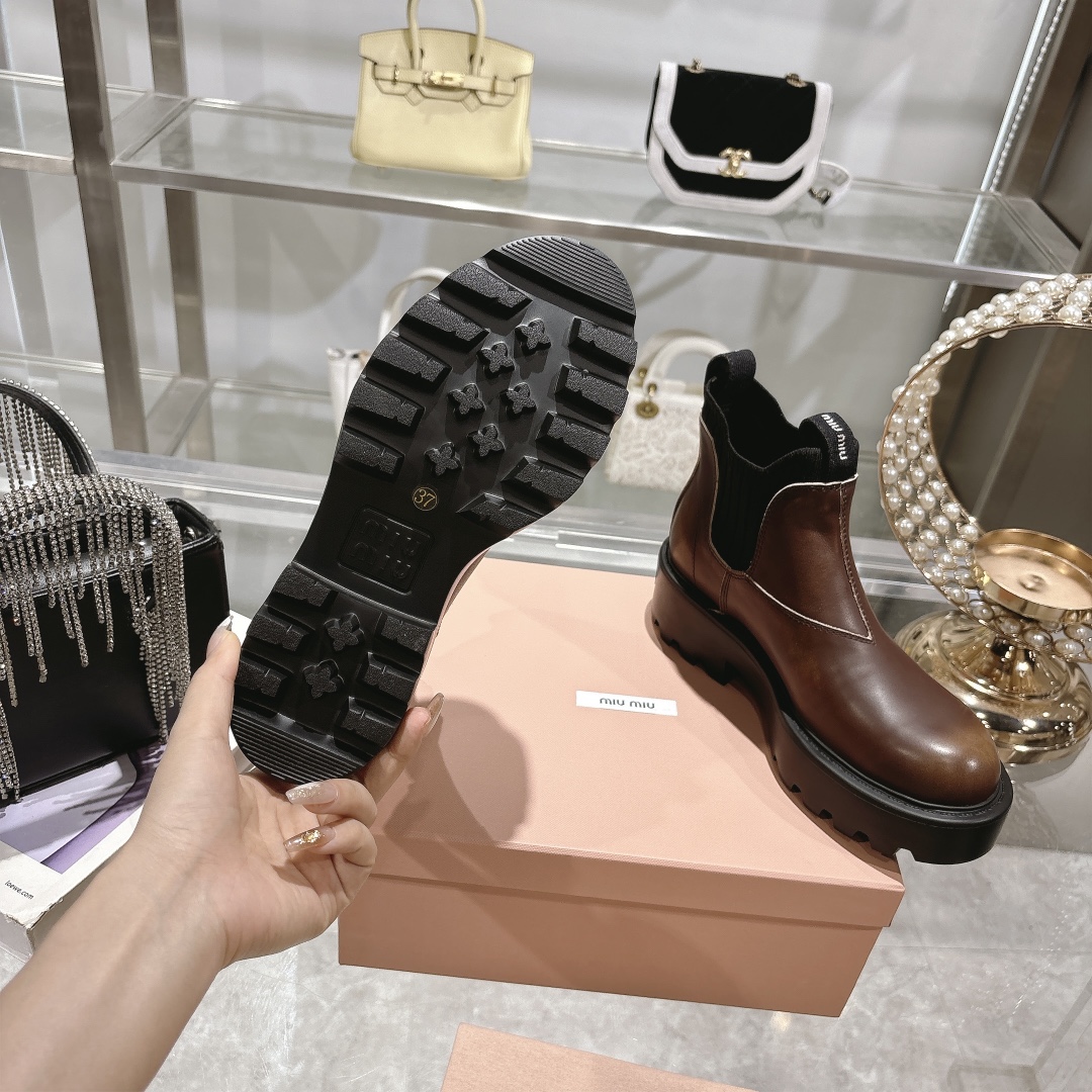 Miu Miu Brown Leather Chelsea Boots - Image 10