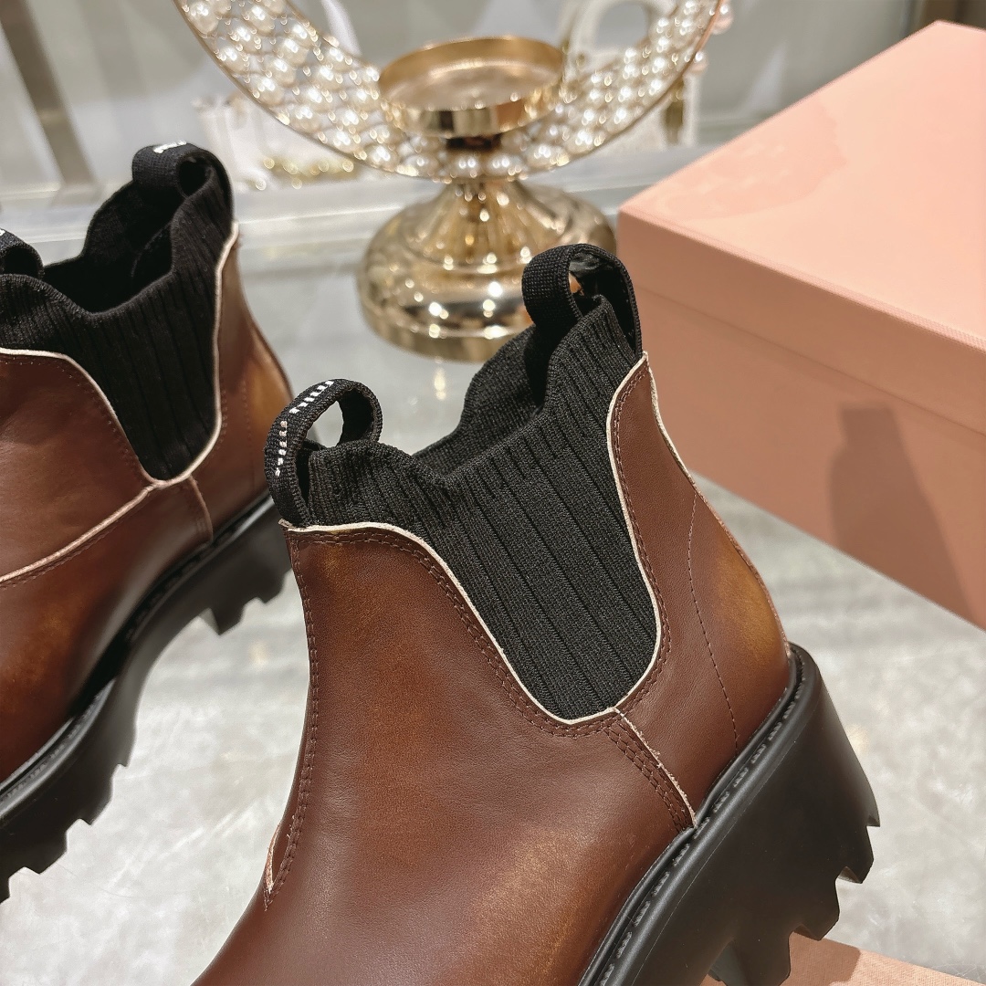 Miu Miu Brown Leather Chelsea Boots - Image 8